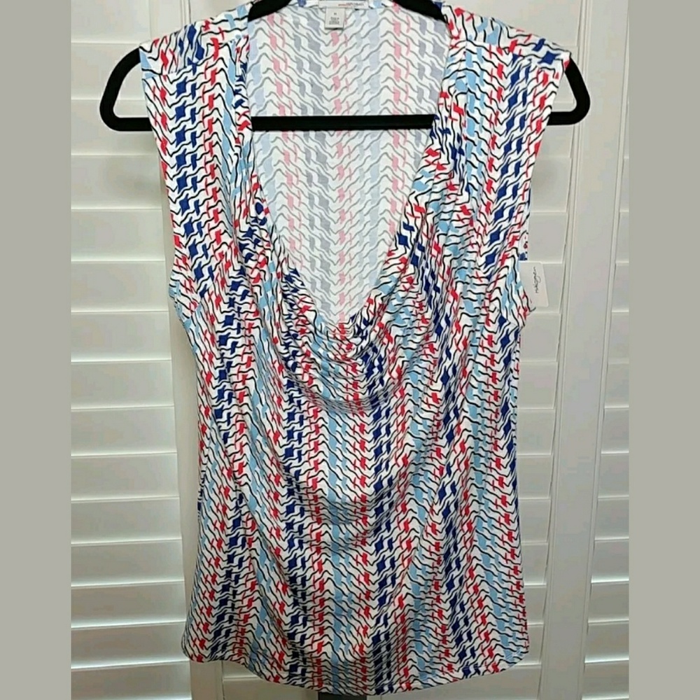 Halogen Red White Blue Sleeveless Knit Blouse